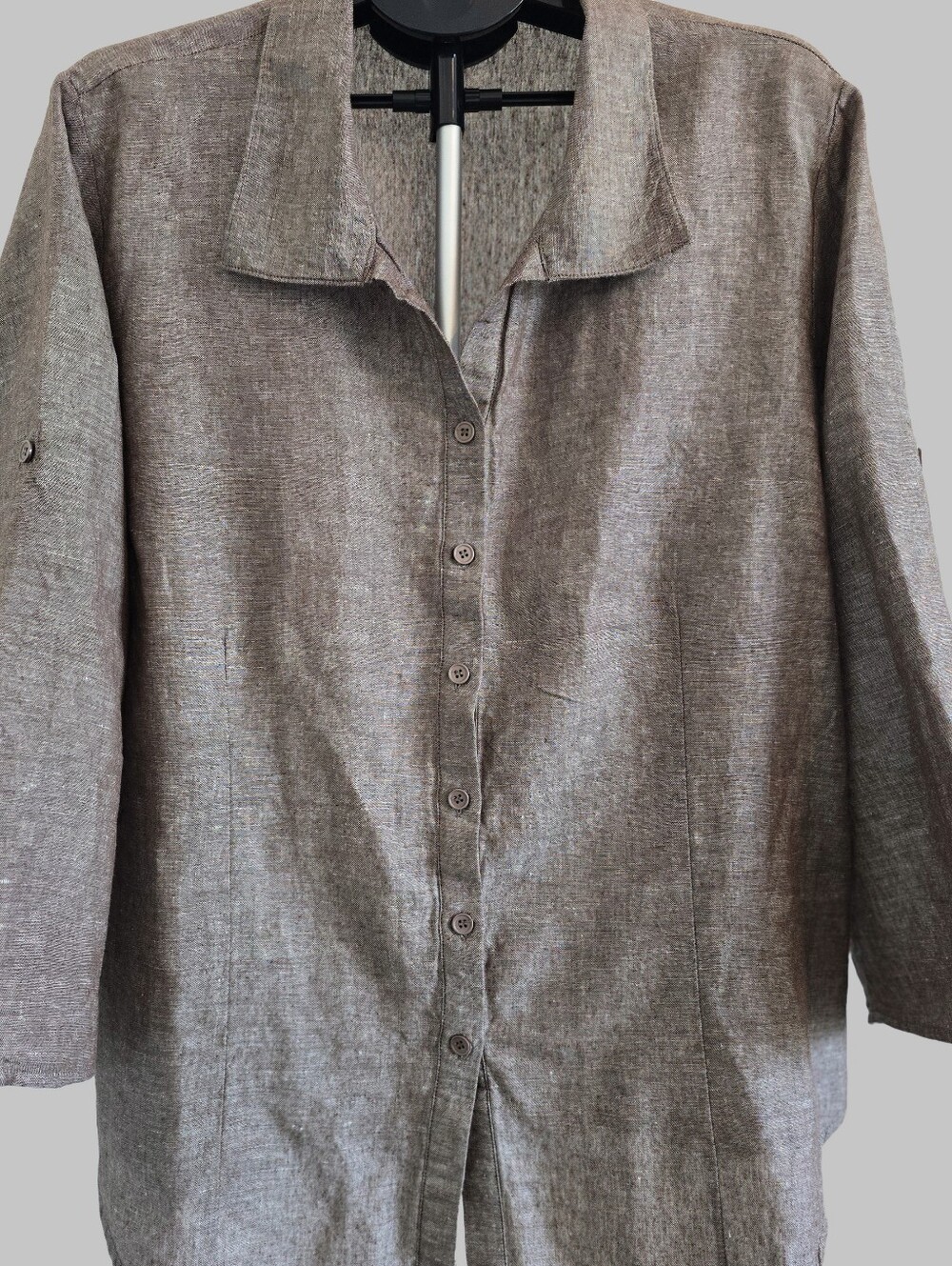 Harvé Benard 2X Taupe Button Front Top Blouse 3/4 Sleeve Lightweight Plus Size